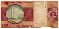 C146 - 100 Cruzeiros - Floriano Peixoto - Gola Alta - Data: 1974 - Estado de Conservação: Um Tanto Gasta (UTG) - Foto 2