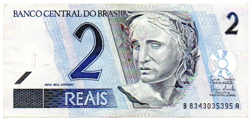 C259 - 2 Reais - Data: 2008 - Guido Mantega (2ª chancela)/Henrique de Campos Meirelles - BA - MBC/Sob - C/ Mancha