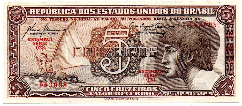 C111 - 5 Cruzeiros - Série 022 - Índio - Data: 1961 - Fe Imagem