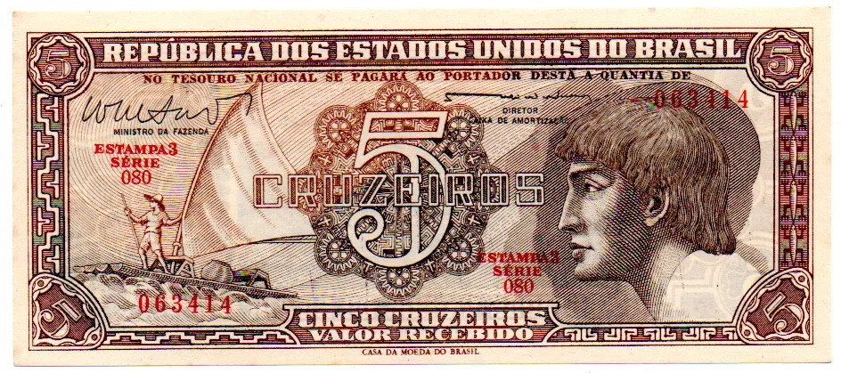 C112 - 5 Cruzeiros - Série 080 - Índio - Data: 1962 - Fe