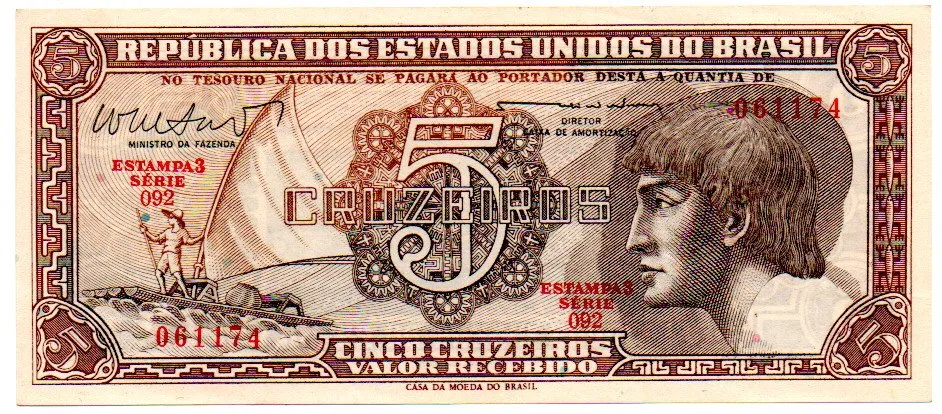 C112 - 5 Cruzeiros - Série 092 - Índio - Data: 1962 - Sob/Fe Imagem