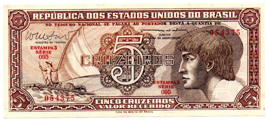 C112 - 5 Cruzeiros - Série 095 - Índio - Data: 1962 - Fe