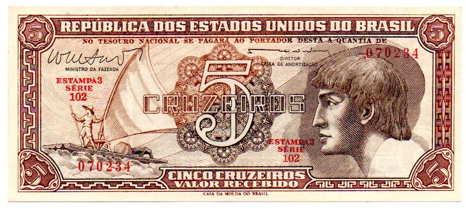 C112 - 5 Cruzeiros - Série 102 - Índio - Data: 1962 - Fe