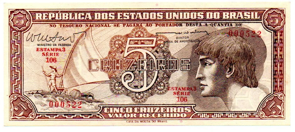 C112 - 5 Cruzeiros - Série 106 - Índio - Data: 1962 - Fe Imagem