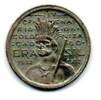 1932 - 100 Réis - Vicentina - Comemorativa 4° Centenário da Colonização do Brasil - Moeda Brasil - Polida - Foto 2