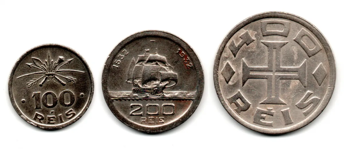 Lote 3 moedas da Série Vicentina, 400 réis 1932, 200 réis 1932 e 100 réis 1932 - MBC