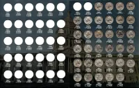 Álbum p/ Moedas Incompleto com 33 Moedas - Washington Cents (0,25 / Quarter Dollar) - 1932 a 1998 - Estados Unidos