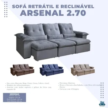  Sofá Retrátil Reclinável  Arsenal aifos 3 modulos 2,70 