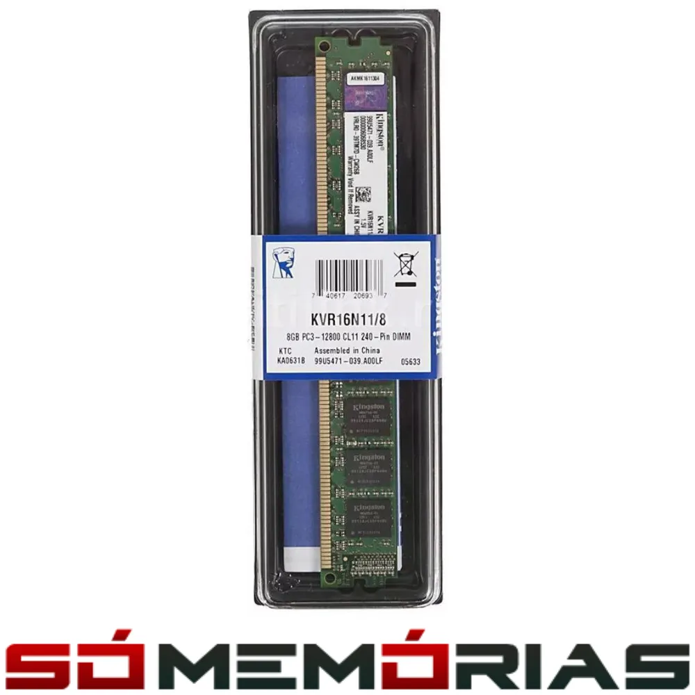 Memória RAM para PC DDR3 8GB DDR3 1600MHz Kingston - KVR16N11/8