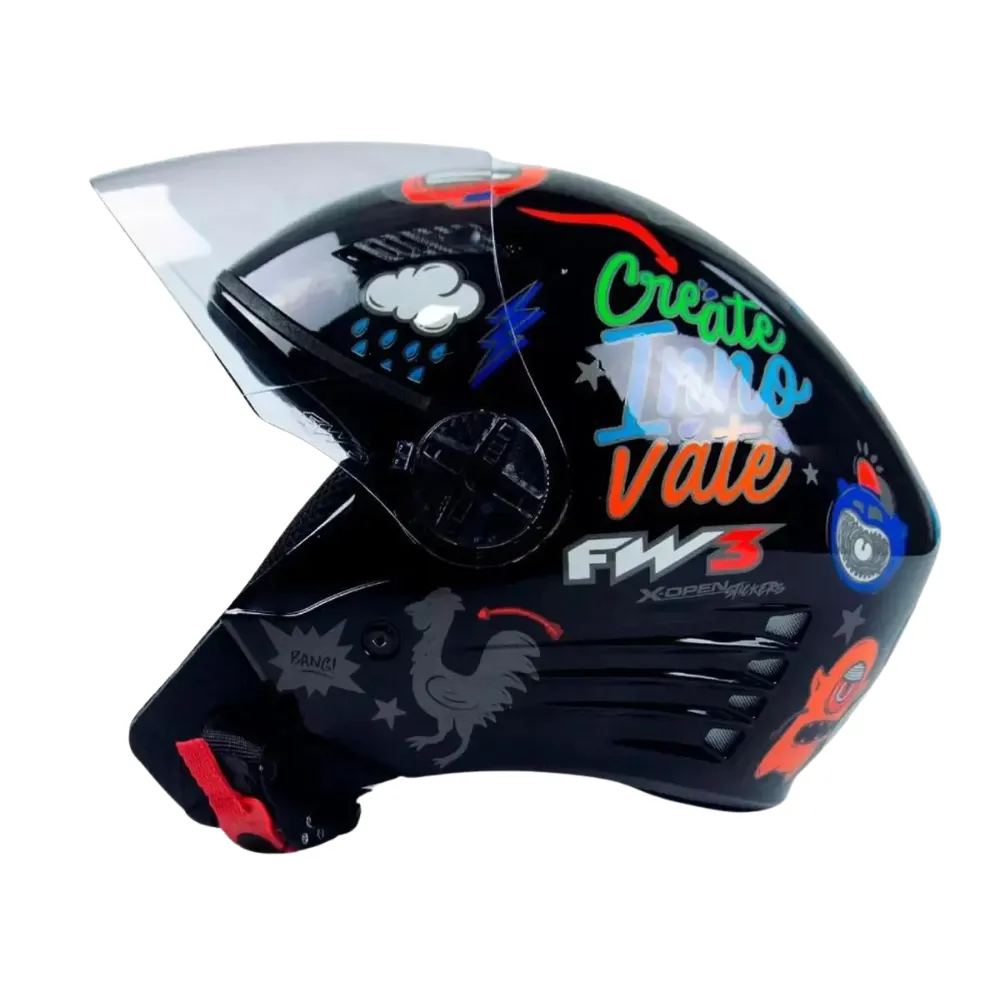 Capacete FW3  X Open Stickers Preto Imagem