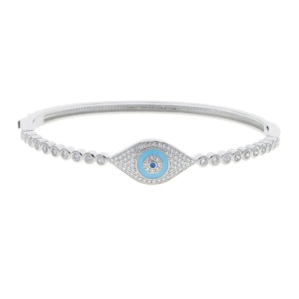 Bracelete Olho Grego com Cravação Inglesa de Zircônias - Ródio Branco Imagem