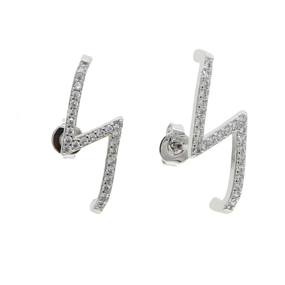 Brinco Ear Hook Raio Cravejado com Microzircônias - Ródio Branco