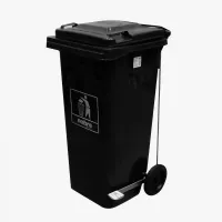 Coletora Plástica c/ Pedal e Rodas - 120l - Preta- Mod. Europeu - Nobre