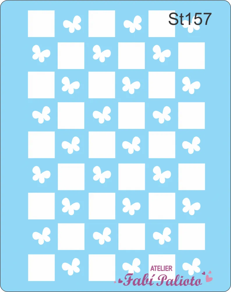 ST157 Stencil Xadrez com borboletas Imagem