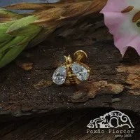 Labret em TITÂNIO ABELHA PVD GOLD com Pedras 947 - Foto 2