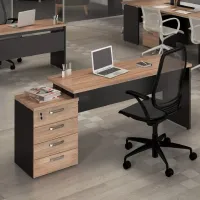 Mesa 1350 Reta Dinâmica e Extensivel Tampo 30mm com Gaveteiro 4 Gavetas Yaris 