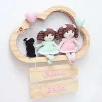 Irmã Mais Nova - Bonecas + Pet - Nuvem Grande - 2 placas - Porta Maternidade - Foto 2