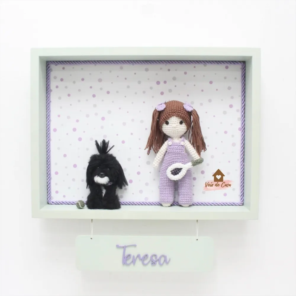 Boneca com Pet e Raquete de Tênis - Quadro Retangular G - Porta Maternidade Imagem