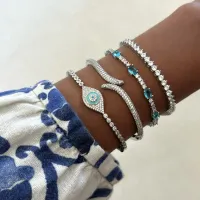 Bracelete Olho Grego com Cravação Inglesa de Zircônias - Ródio Branco - Foto 2
