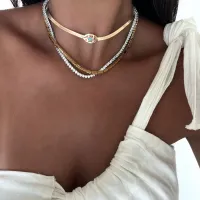 Choker Malha Rígida com Olho Grego Martelado e Pedra Turquesa - Foto 2