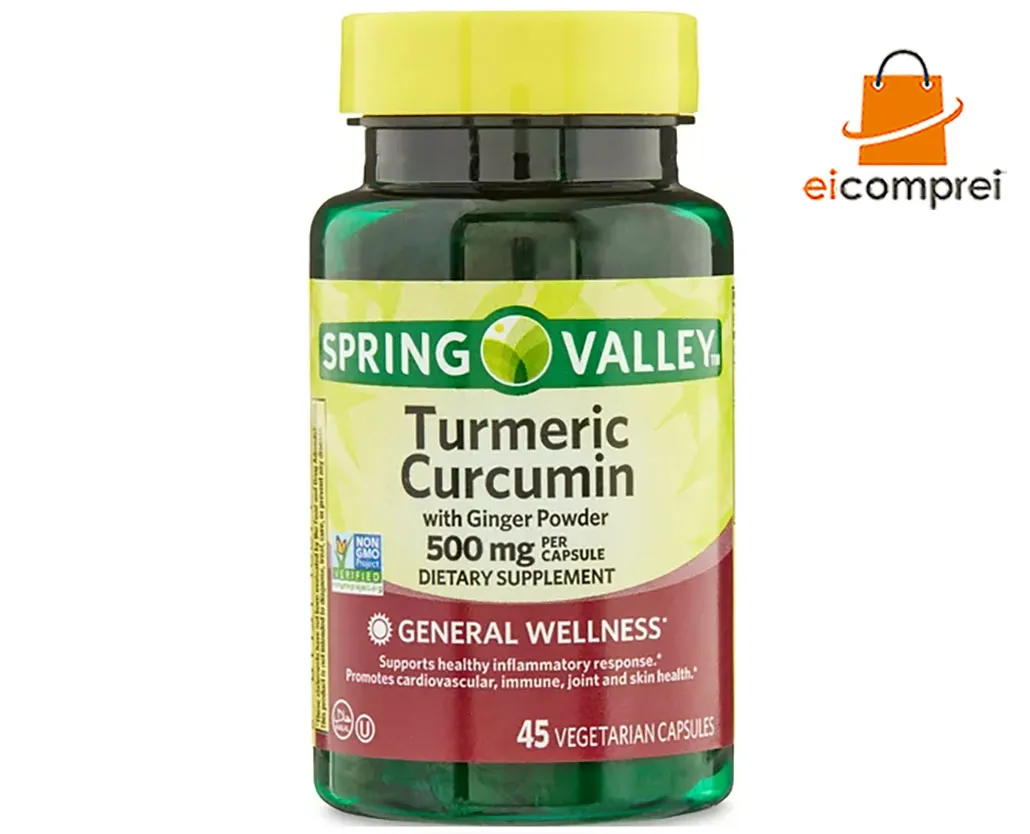Turmeric Curcumin 500mg - 45 Un - Vegano Spring Valley Importado EUA + Frete Grátis Imagem