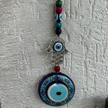 Amuleto Olho Grego Hamsa com Miçangas Coloridas