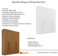 Guarda-Roupa 4 Portas Da Vinci 100% MDF 1,85 - Foto 5