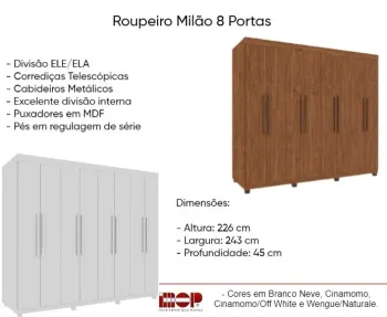 Roupeiro Milão 8 Portas 2.43 MDP - Foto 2