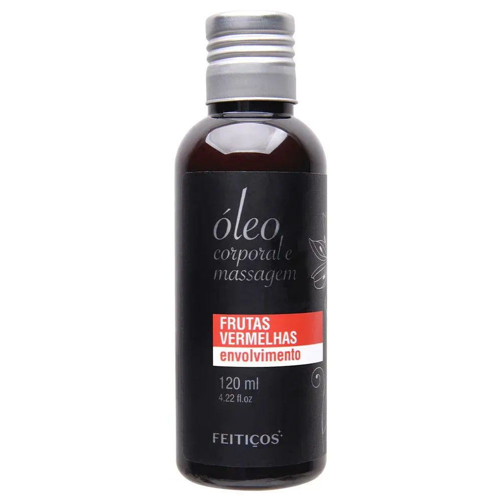 ÓLEO CORPORAL E MASSAGEM FRUTAS VERMELHAS ENVOLVIMENTO 120ML - FEITIÇOS.                                                                 LIBYSEXSHOP