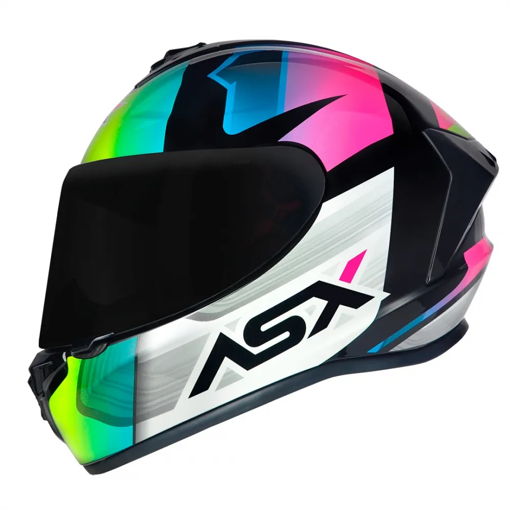 Capacete ASX Draken Strike Preto Amarelo Rosa Imagem