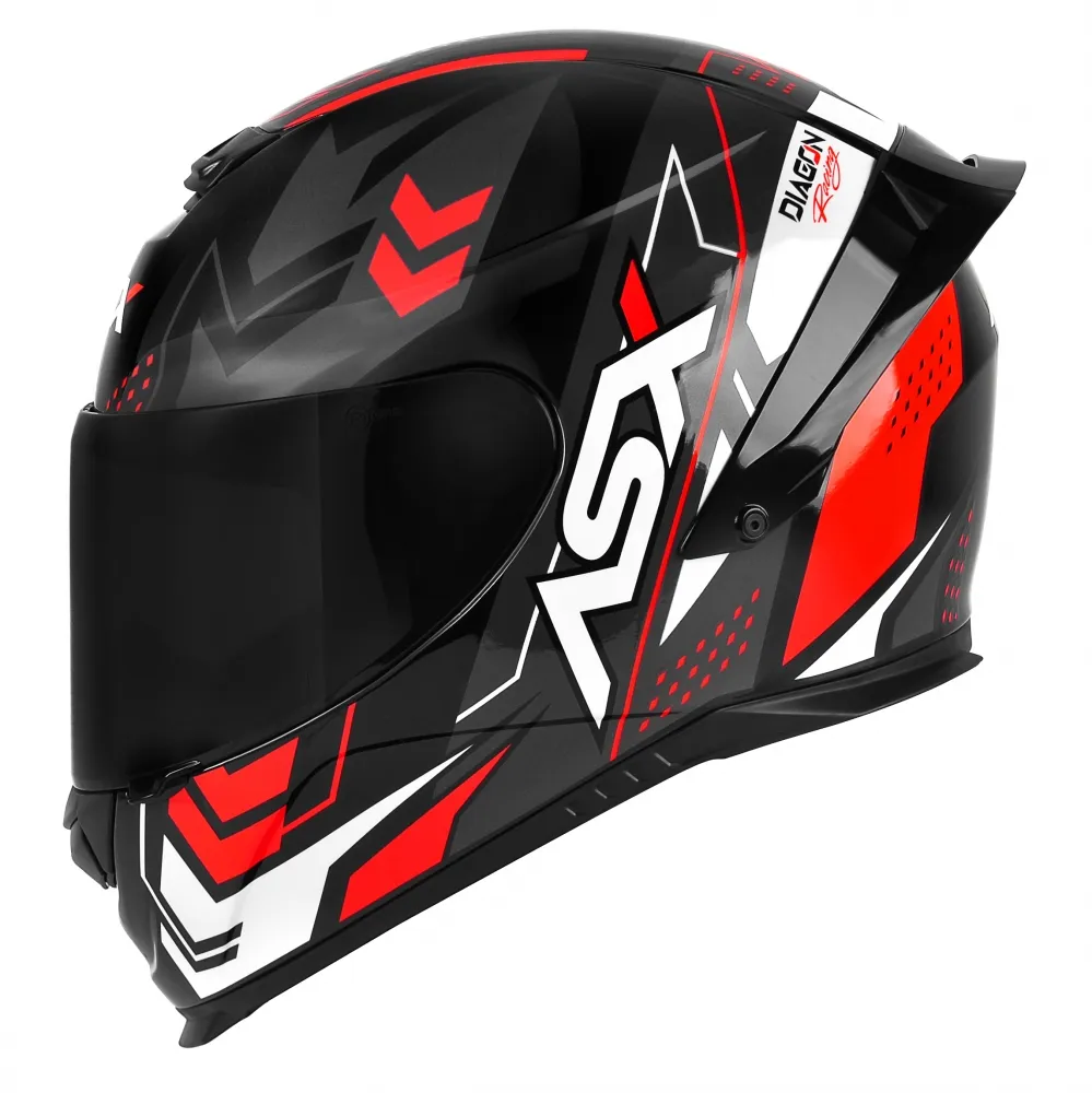 Capacete ASX Eagle Racing Diagon Preto Grafite Vermelho Imagem