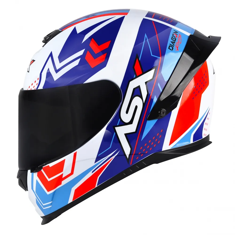 Capacete ASX Eagle Racing Diagon Branco Azul Vermelho Imagem
