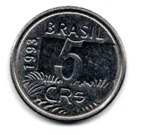 1993 - 5 Cruzeiros Reais - ERRO: Cunho Quebrado - Moeda Brasil - Foto 2