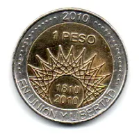 Argentina - 2010 - 1 Peso - Comemorativa Bicentenario - Mar Del Plata - Foto 2