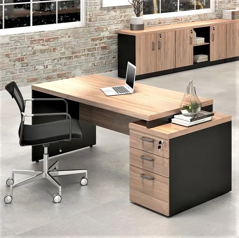 Mesa Diretor dinâmica 1920 com gaveteiro 2 gavetas e 1 gaveta pasta suspensa Start 