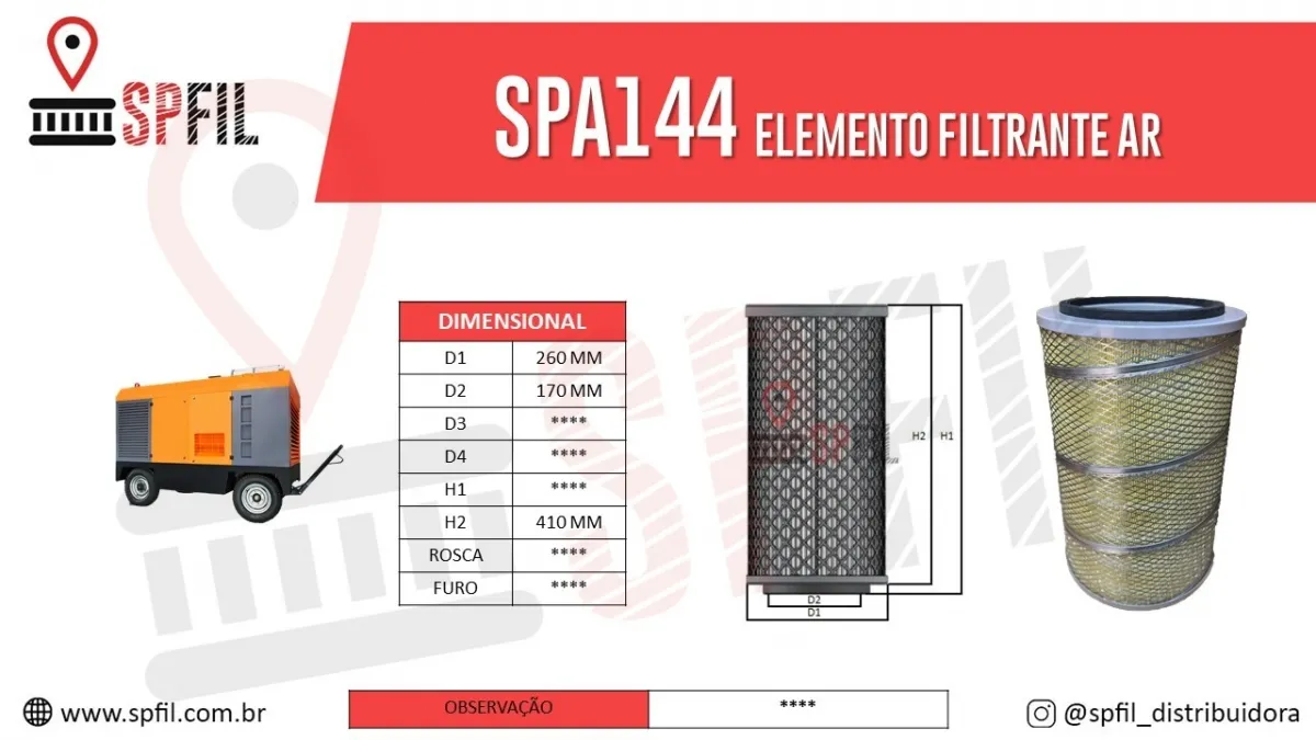 ELEMENTO FILTRANTE AR SPA144