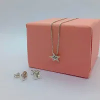  Conjunto de prata - Colar + Brinco Estrela com Pedras -CJ102 - Foto 2