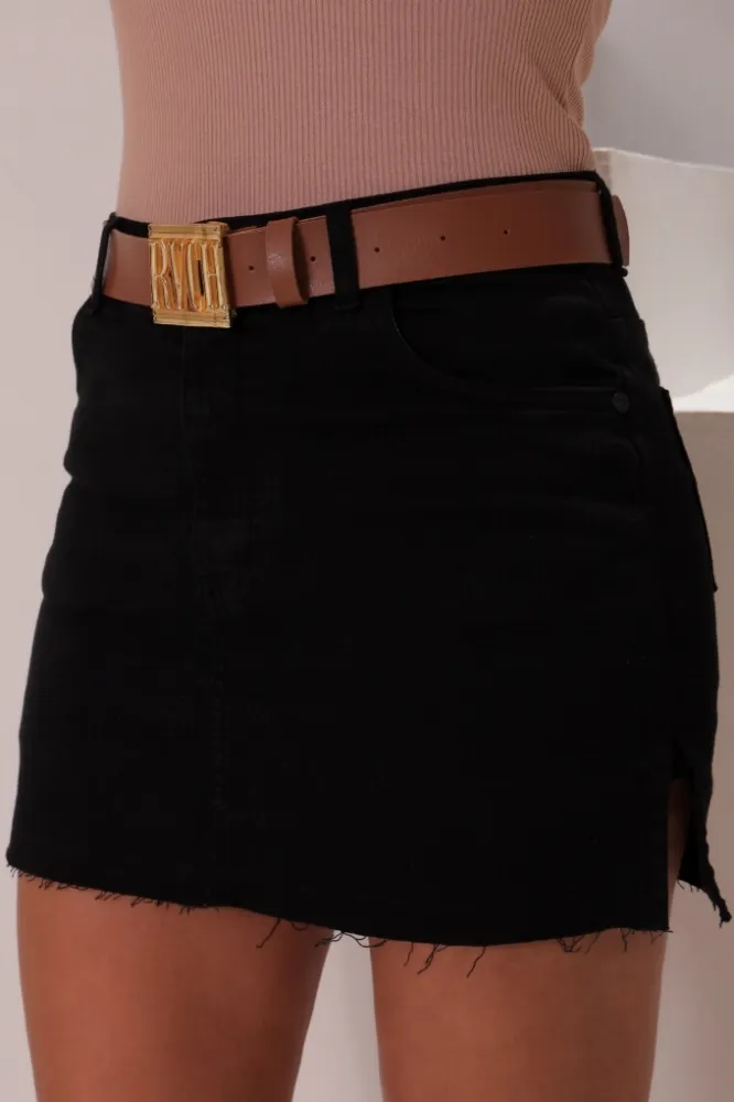 Saia Shorts Jeans Revanche Feminina Preta