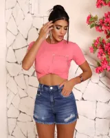 Shorts Jeans Destroyed Revanche Feminino Azul Escuro - Foto 3