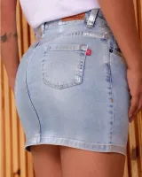 Saia Jeans Foil Metalizado Prata Revanche Feminina Azul Claro - Foto 5