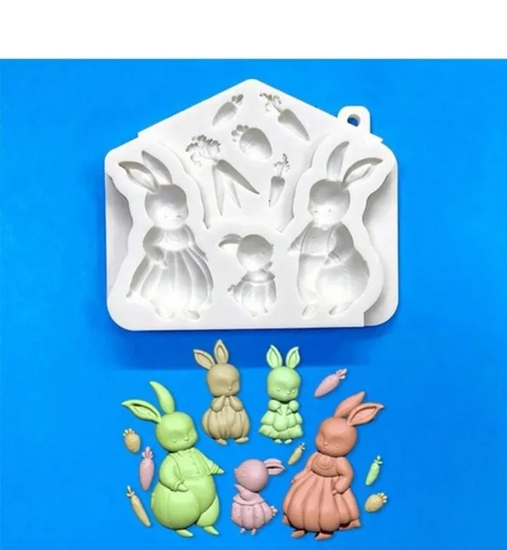 Molde de Silicone Família de Coelhinhos e cenouras