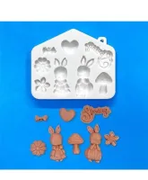 Molde de Silicone Casal De Coelhos e Elementos Jardim