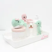 Fundo do Mar  - Kit Higiene - 4 peças Poá - Bandeja Retangular Cerâmica - Foto 2