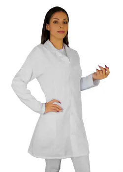 Jaleco Feminino Branco Manga Longa e Botão com 2 Bolsos Acinturado Médica