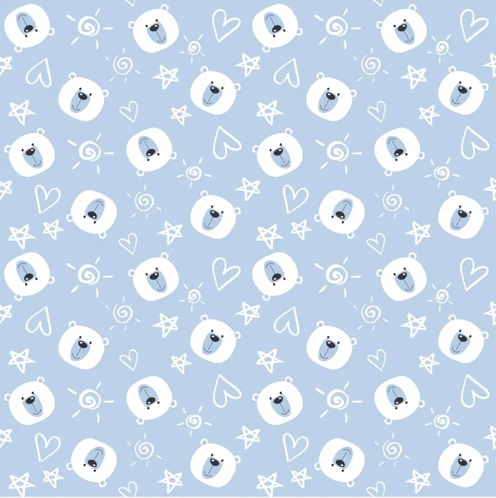 TECIDO TRICOLINE  CARINHA DE URSO AZUL BEBÊ - 50CM X 1,50MT