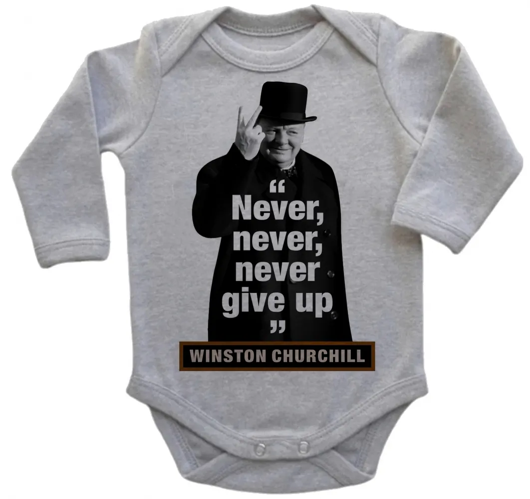 Roupa Bebê manga longa  Winston Churchill se render jamais nerver give up Imagem