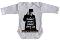 Roupa Bebê manga longa  Winston Churchill se render jamais nerver give up - Foto 2