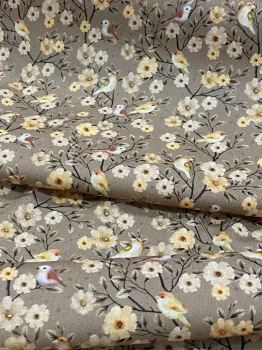 TECIDO TRICOLINE DIGITAL  PASSARO FLORAIS 08