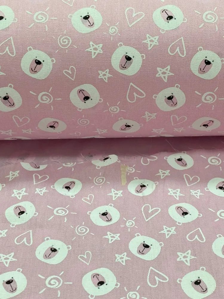TECIDO TRICOLINE  CARINHA DE URSO  rosa bb -  Imagem