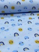 TECIDO TRICOLINE  arco iris azul  bb - 